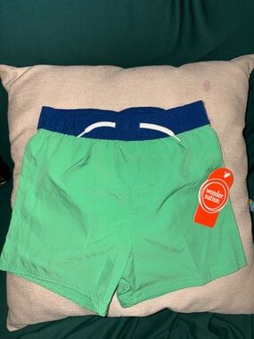 wonder nation Mint Green Swim Shorts with Navy Waistband